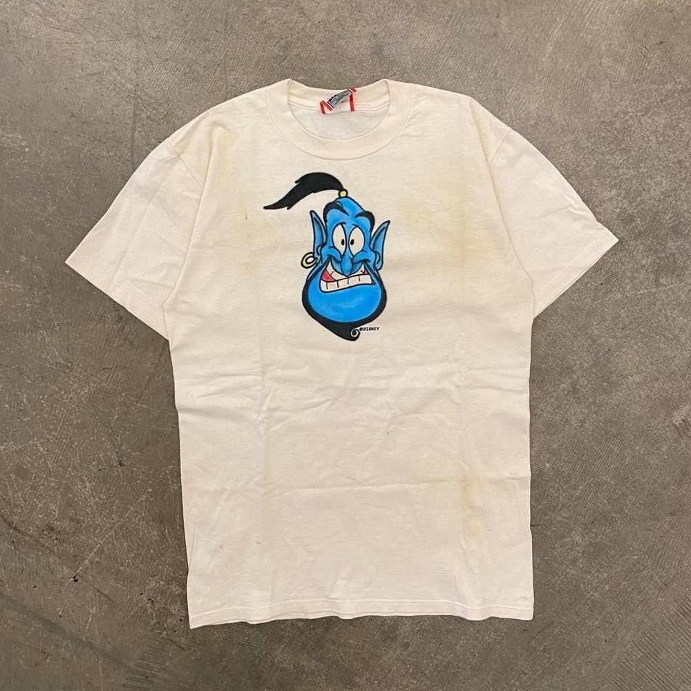 Vintage 90s Disney Aladdin Genie Face Cartoon I'm Out Outta Here T-Shirt Size M